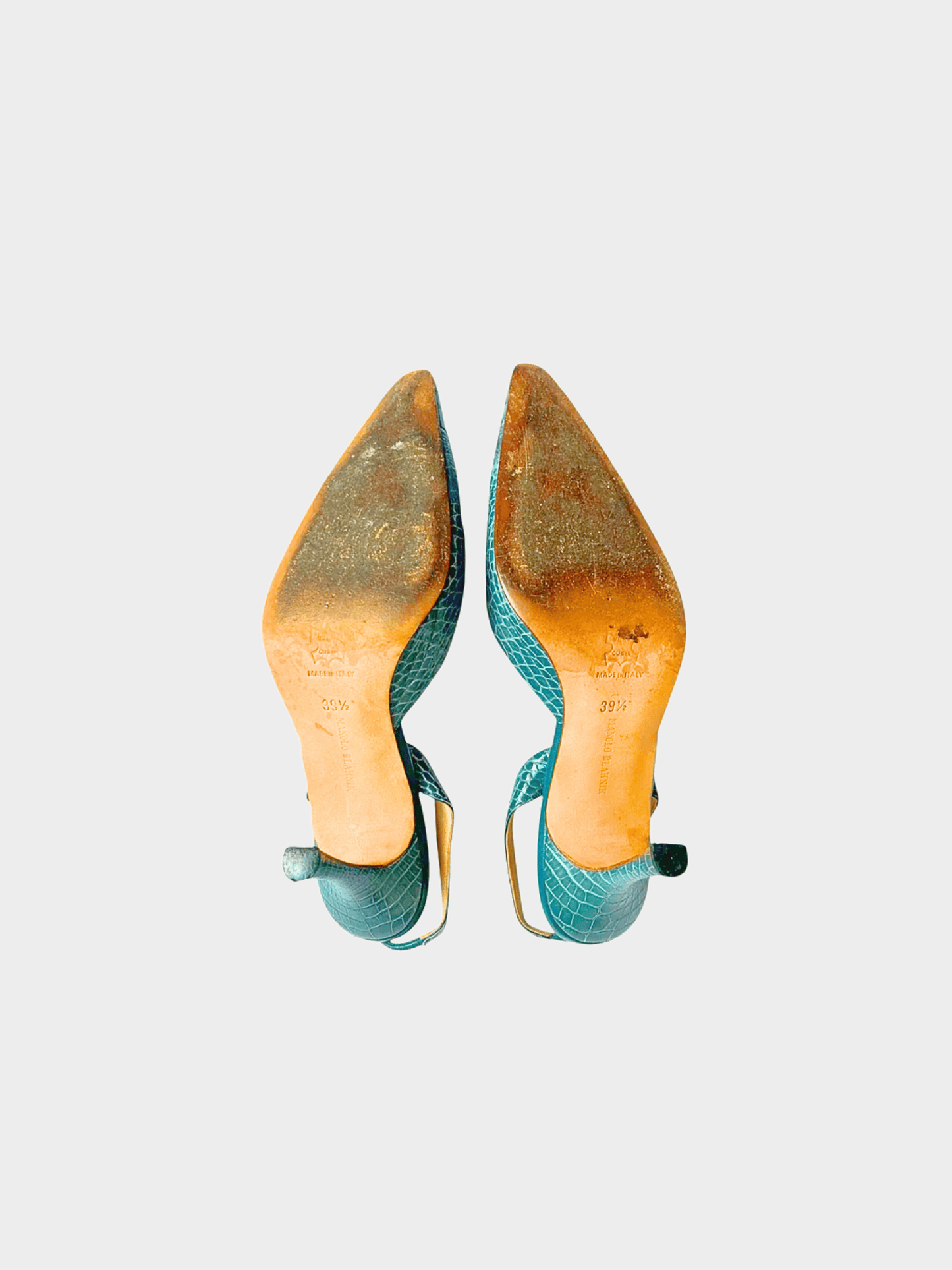 Manolo Blahnik 2000s Blue Croc Slingback Heels