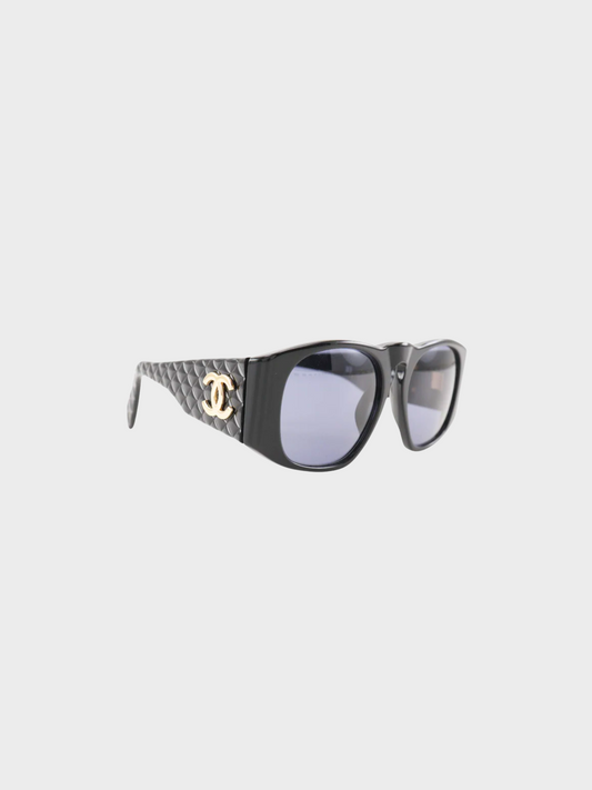 Chanel 2000s Black Coco Mark Matelasse Sunglasses