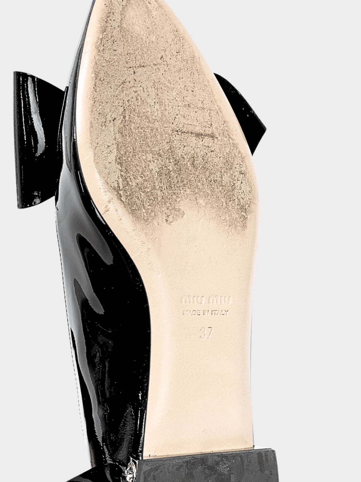 Miu Miu 2010s Black Patent Jewel-Heel Bow Pointed-Toe Flats