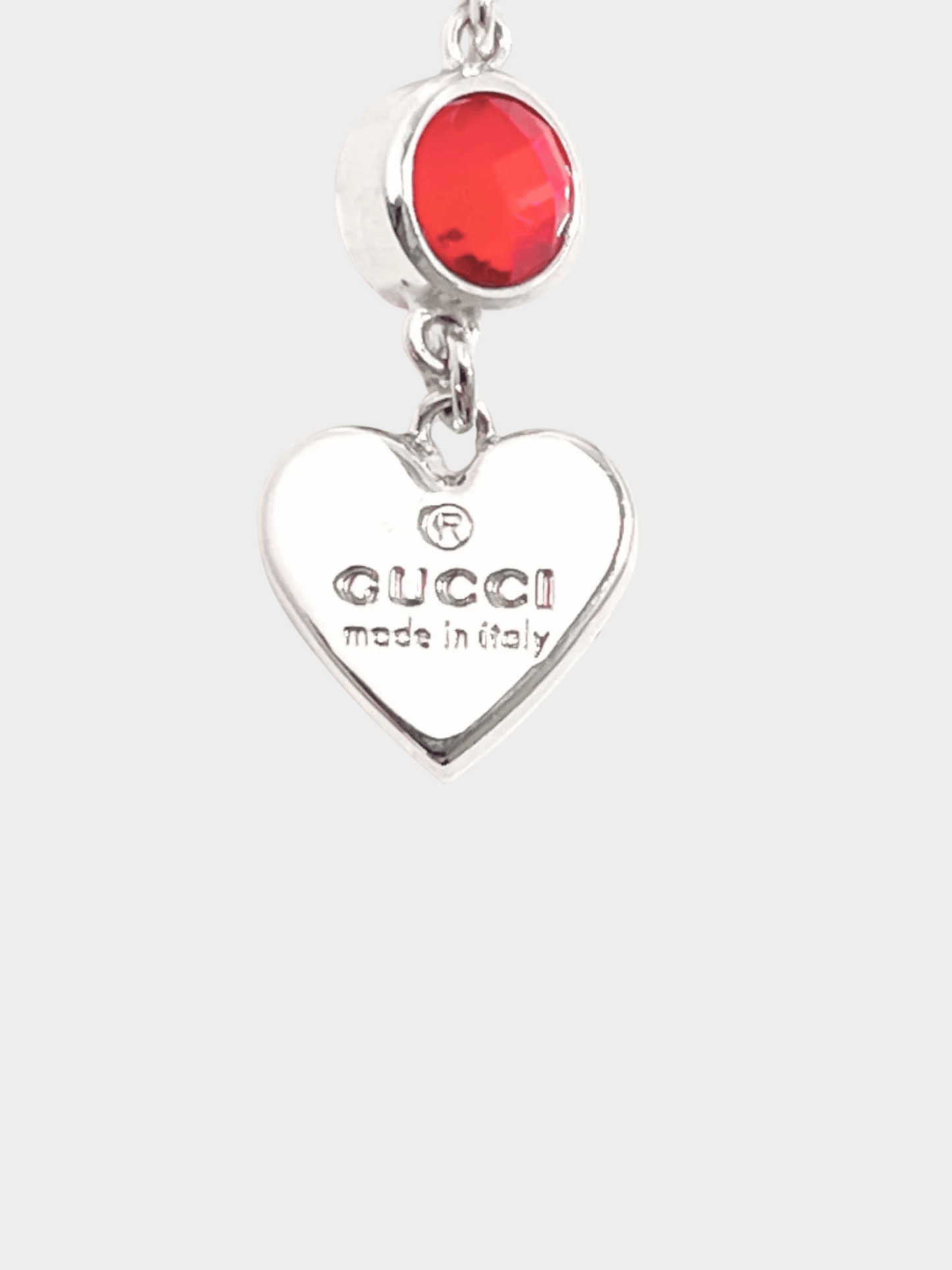 Gucci 2000s Silver Crystal Trademark Heart Pendant Necklace