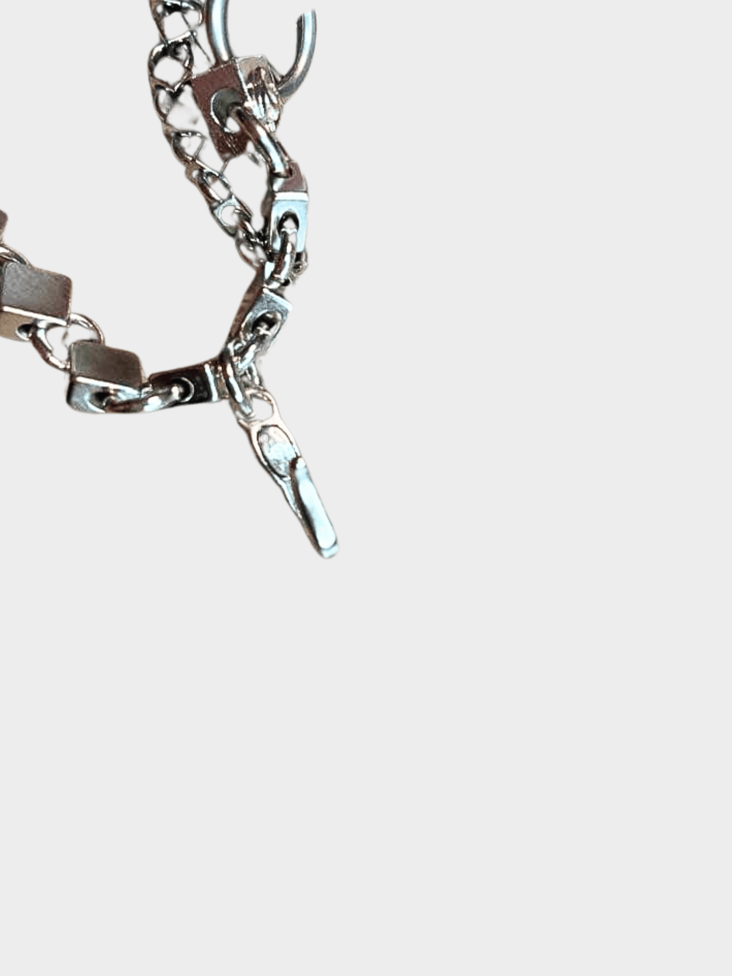 Chanel SS 2004 Silver Tone Triple Charm Belt Necklace