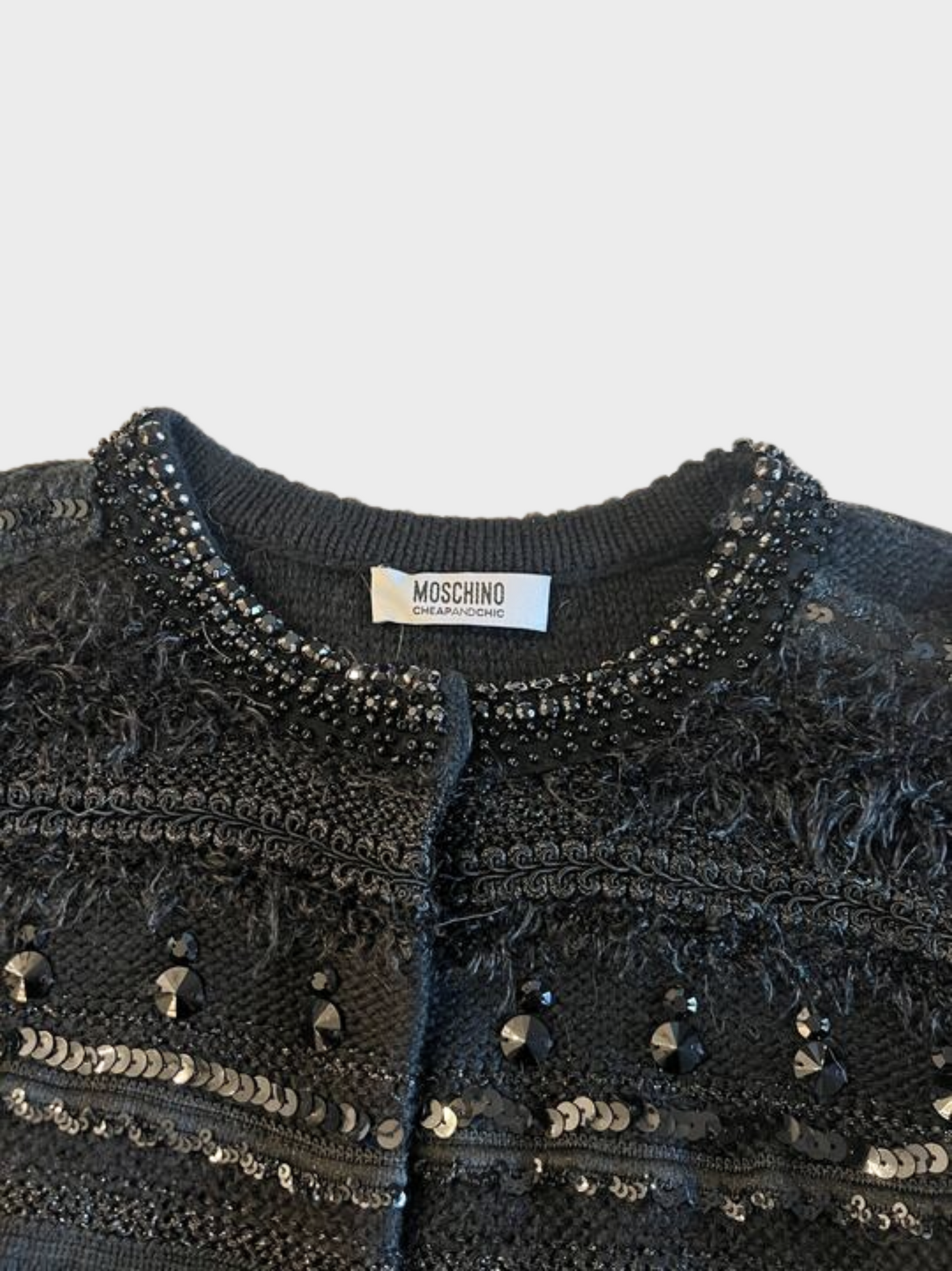 Moschino 1990s Cheap and Chic Black Sequin Cardigan