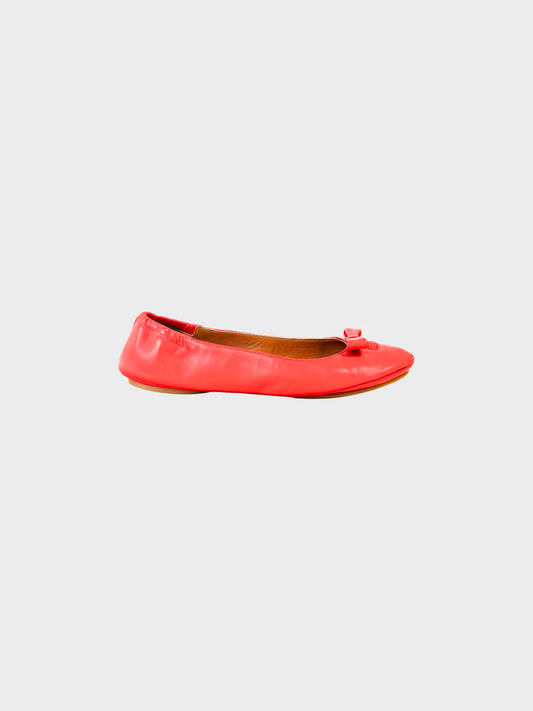Fendi 2010s Red Leather Bow Scrunch Ballet Flats