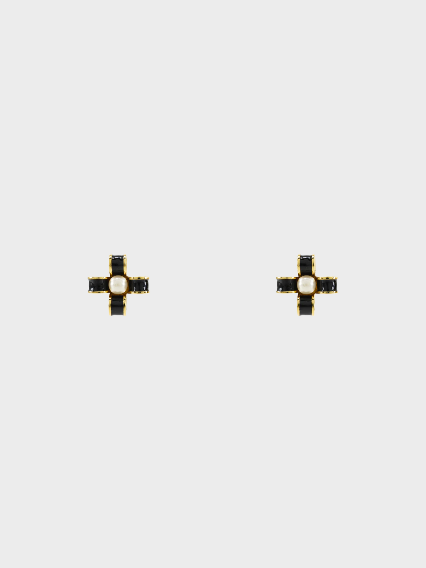 Chanel 1980s Black Ribbon Pearl Earrings