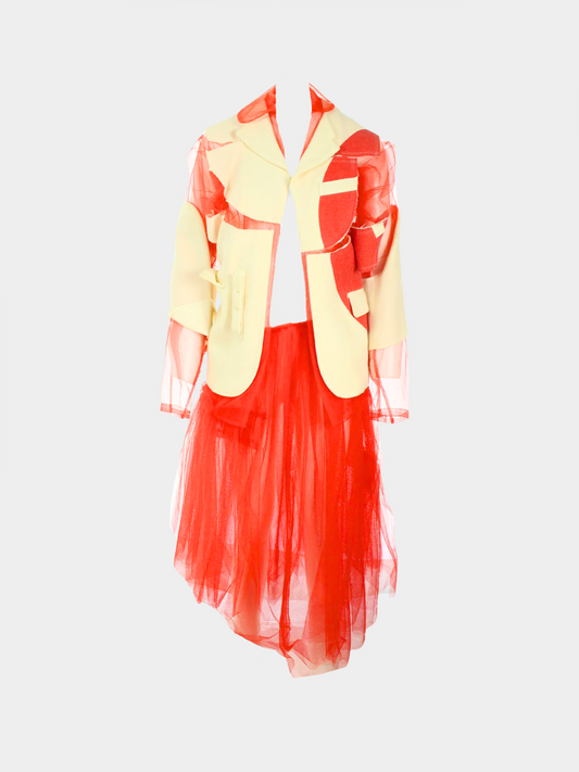 Comme Des Garcons SS 2007 Red Deconstructed Blazer and Skirt Set