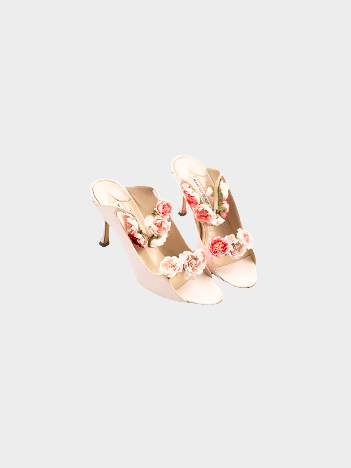 Manolo Blahnik 1997 Pink Flower Applique Mule Heels