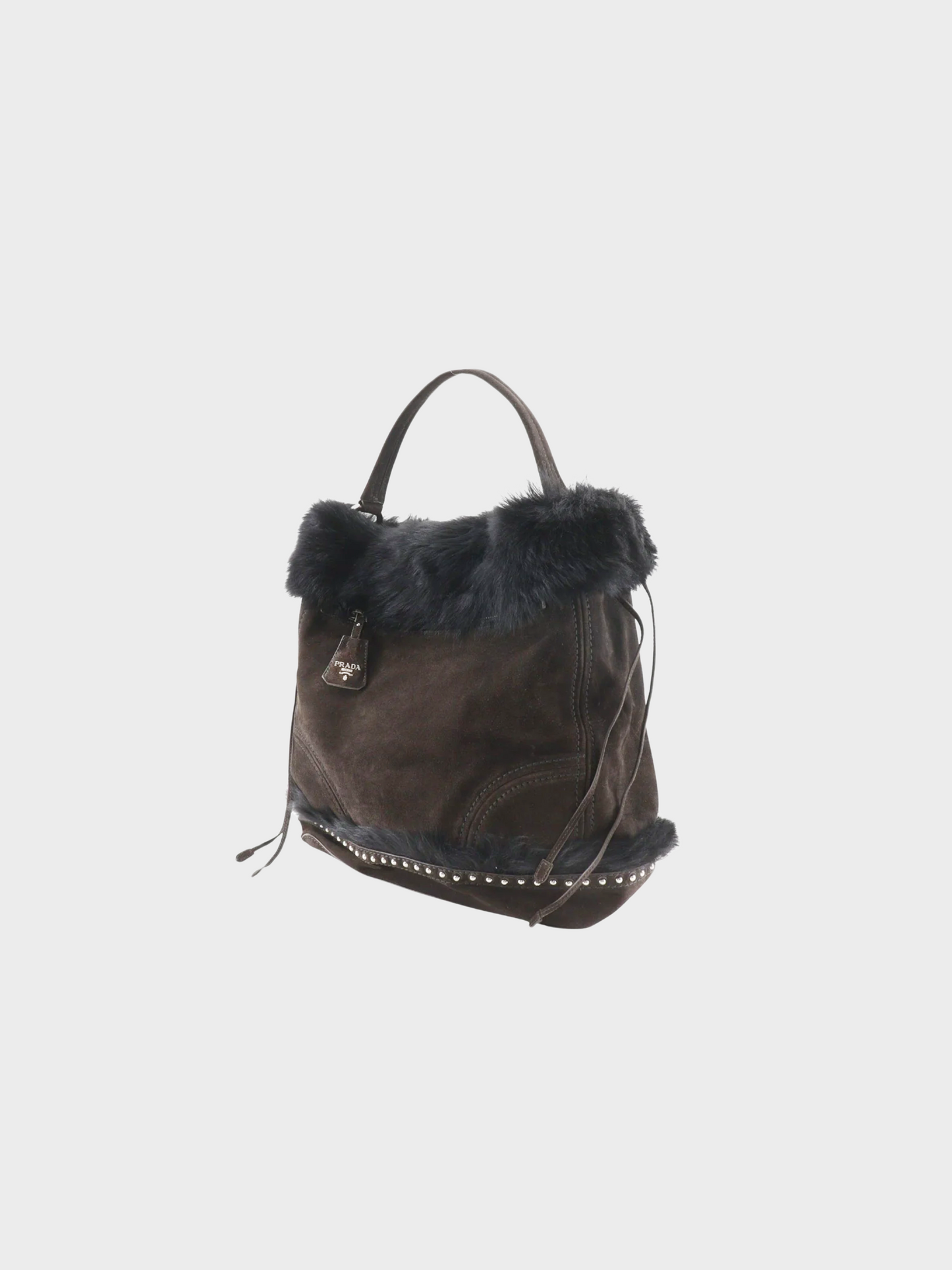 Prada 2000s Brown Suede Faux Fur Shoulder Bag