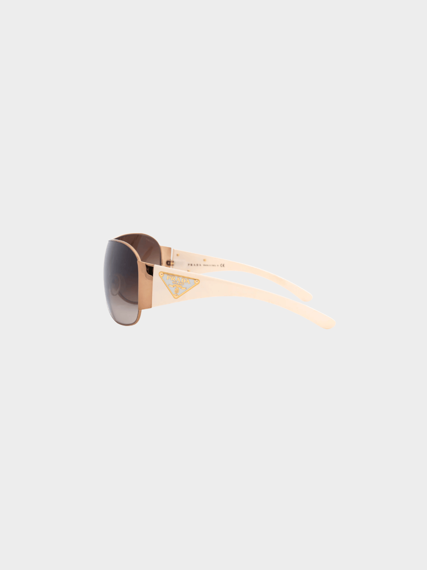 Prada 2010s SPR 57L Rose-Gold and Cream Logo-Temple Shield Sunglasses