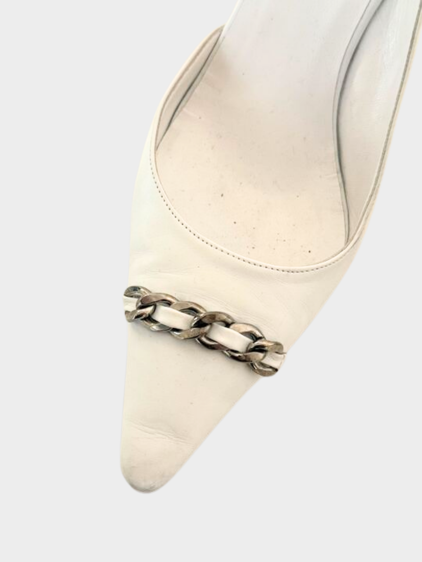 Chanel 2000s White Chain Detail Kitten Heels