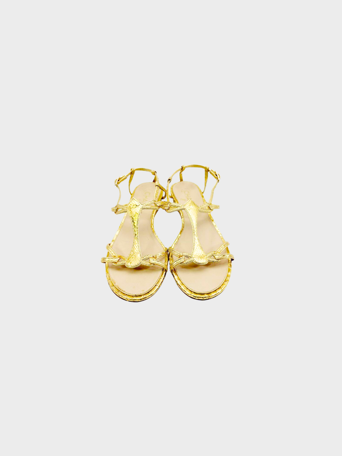 Chanel Cruise 2000s Gold Python Strap Sandals