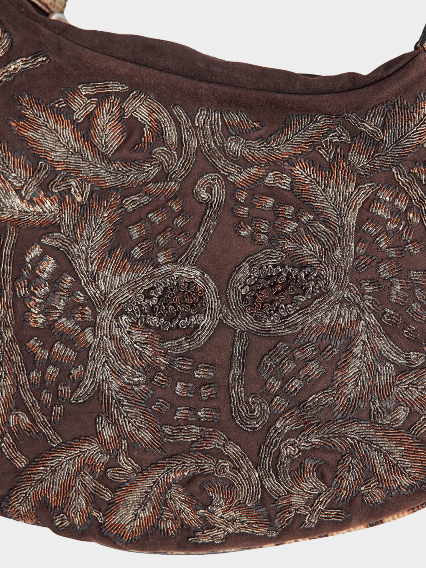 Fendi FW 2002 Brown Embroidered Oyster Bag