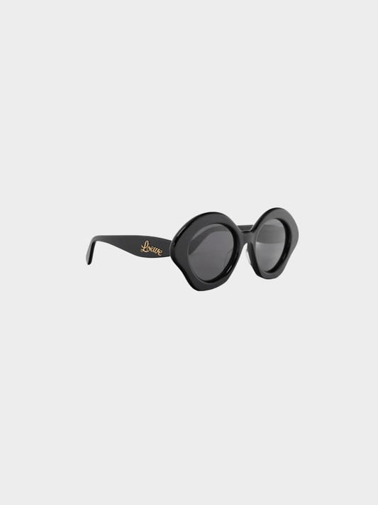 Loewe 2020s Black and Smoke Logo-Temple Cat-Eye Sunglasses