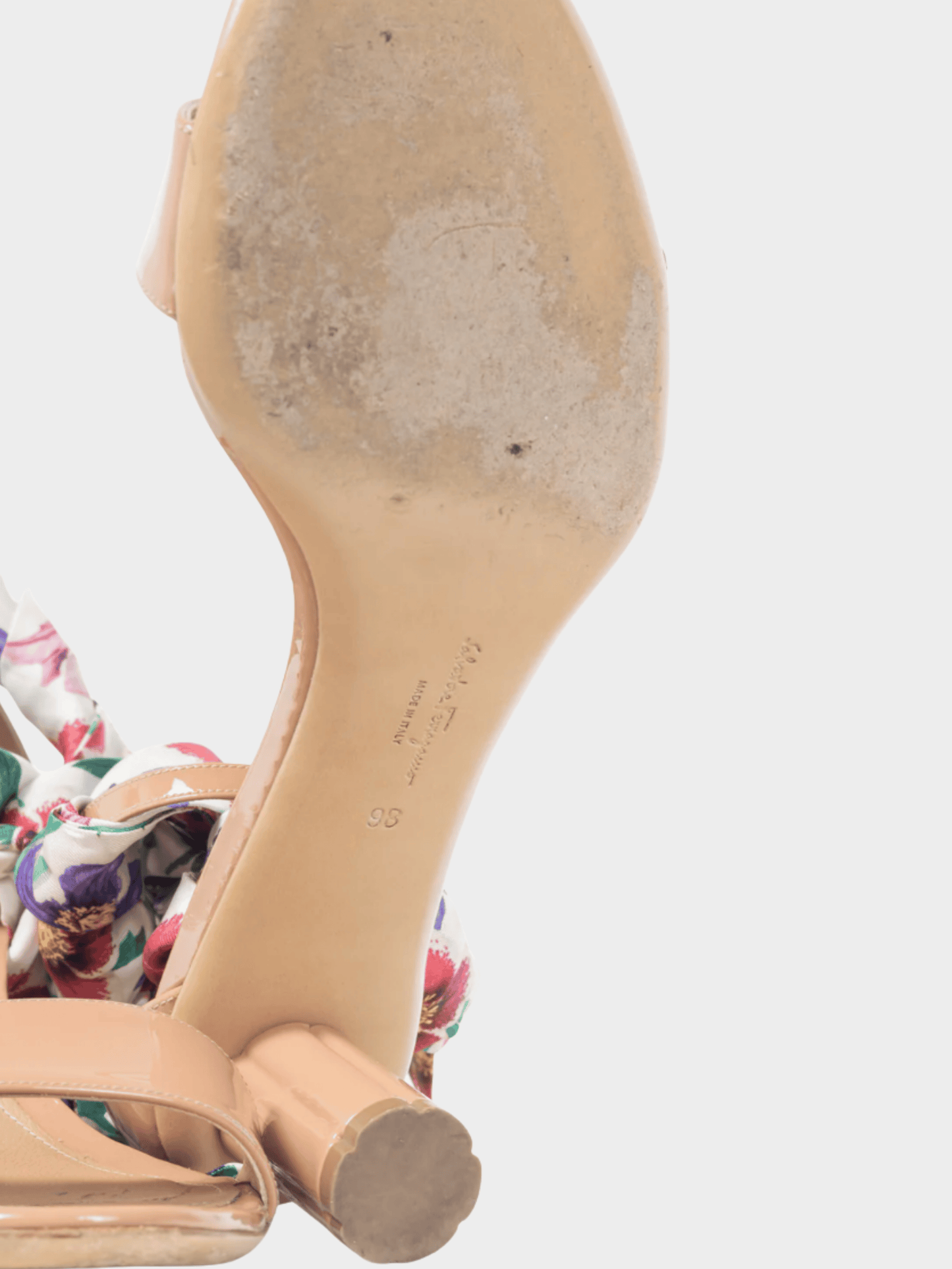 Salvatore Ferragamo SS 2018 Tursi Nude Patent Leather Floral-Tie Sandals
