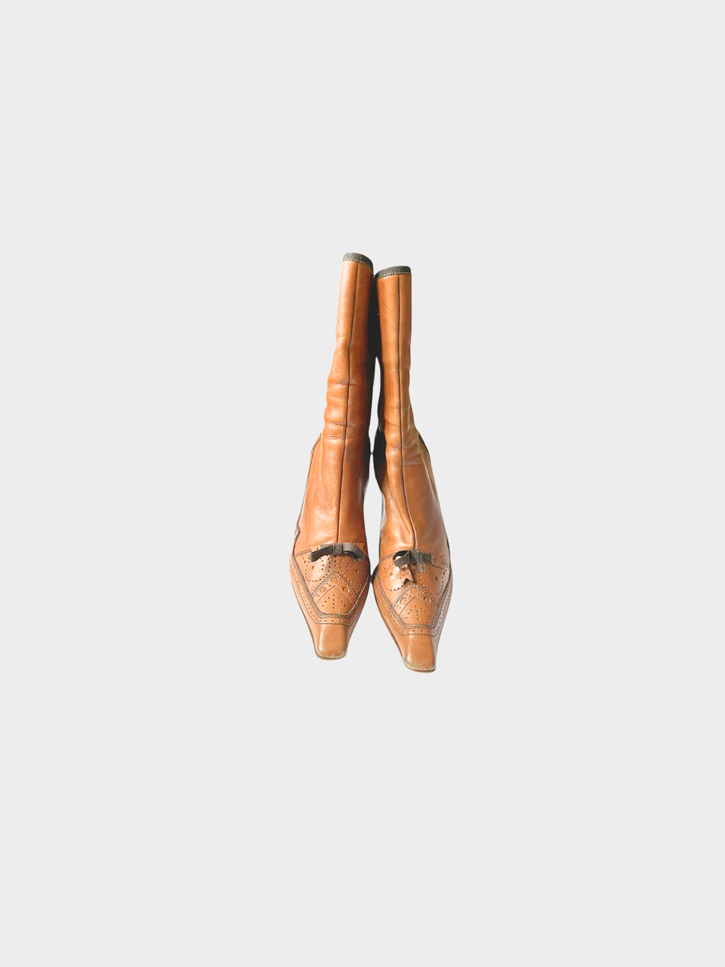 Prada 2000s Brown Bow Tie Leather Boots