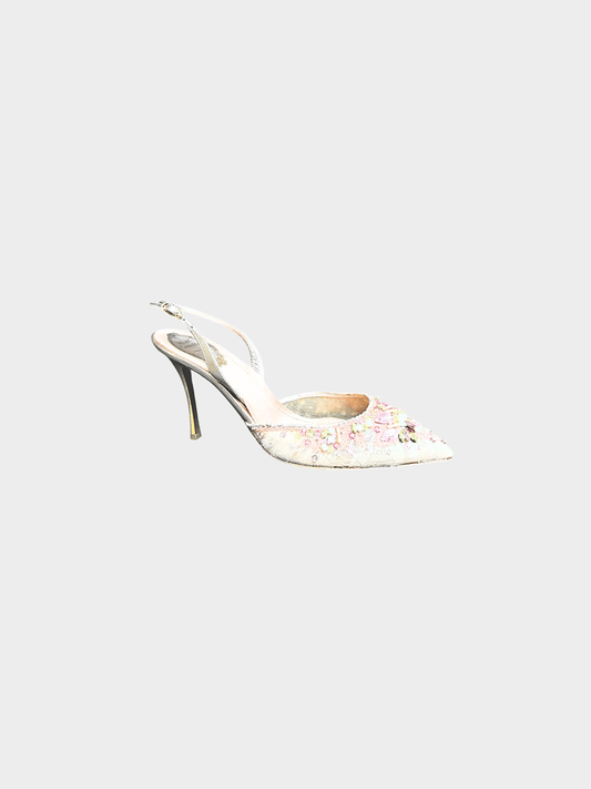 René Caovilla 2000s Multicoloured Beaded Slingback Heels