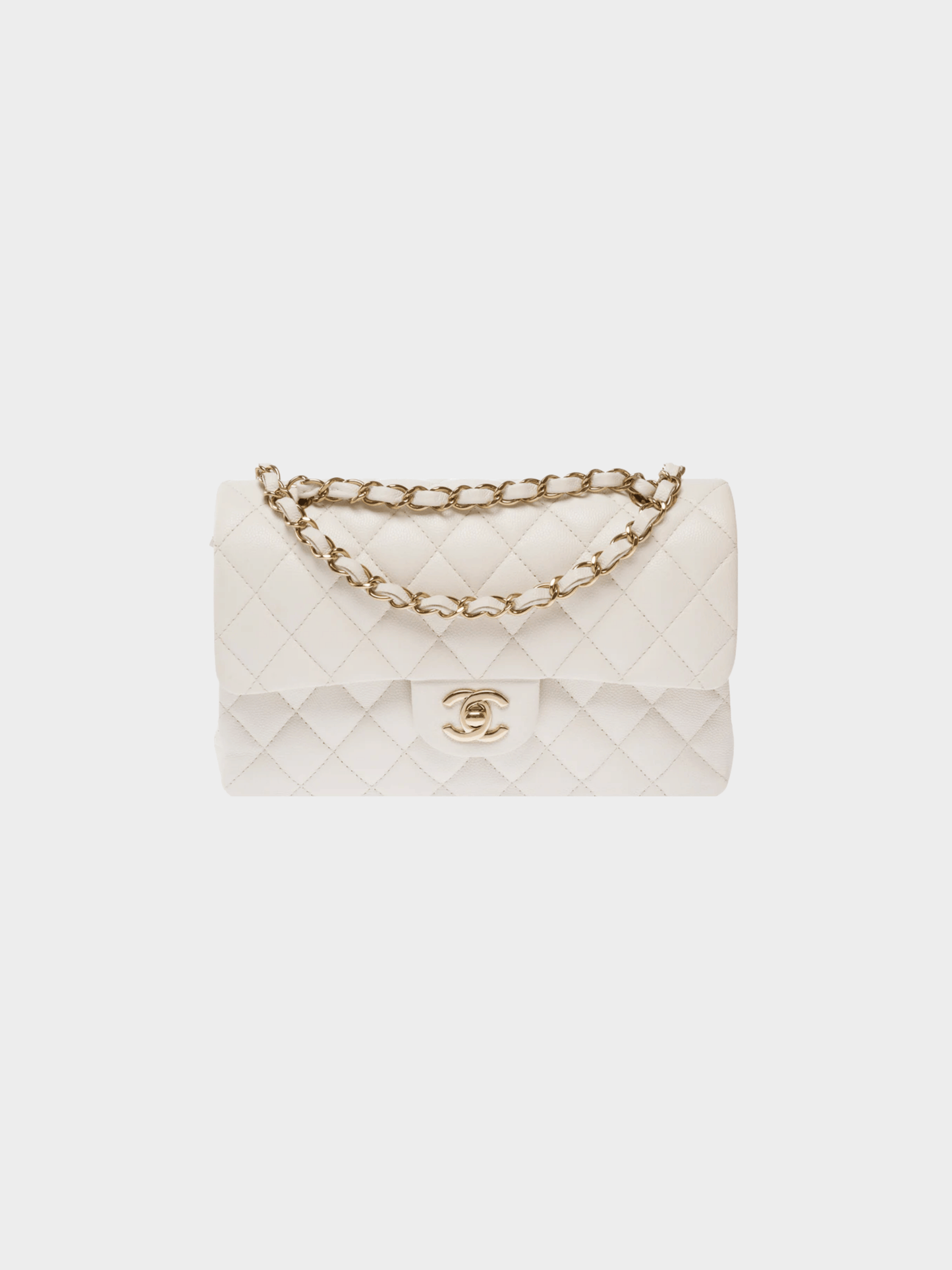 Chanel 2021 White Caviar Leather Medium Double Flap Bag