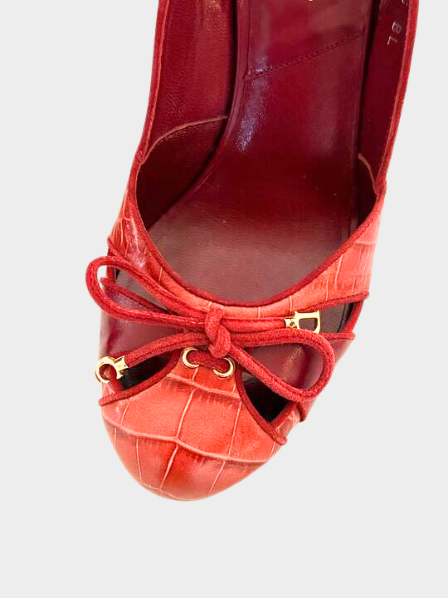 Christian Dior 2000s Red Snakeskin Ribbon Pumps