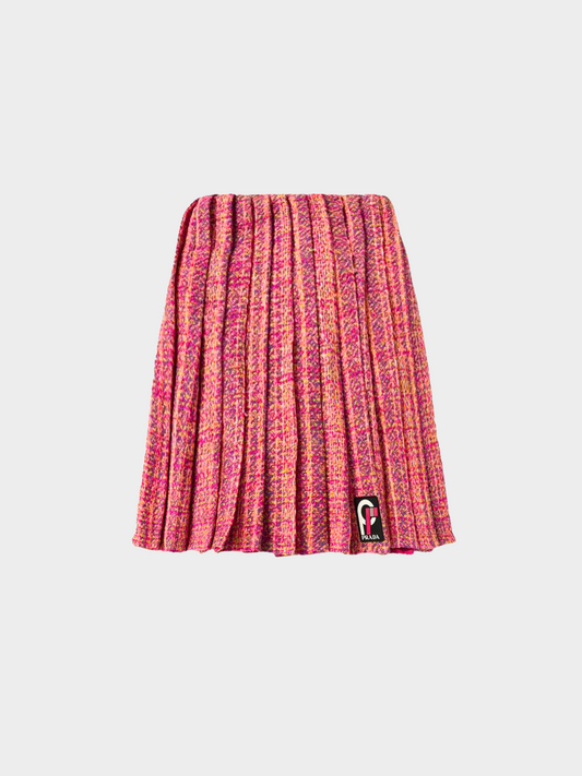 Prada 1990s Pink Pleated Wool Wrap  Knee Length Skirt