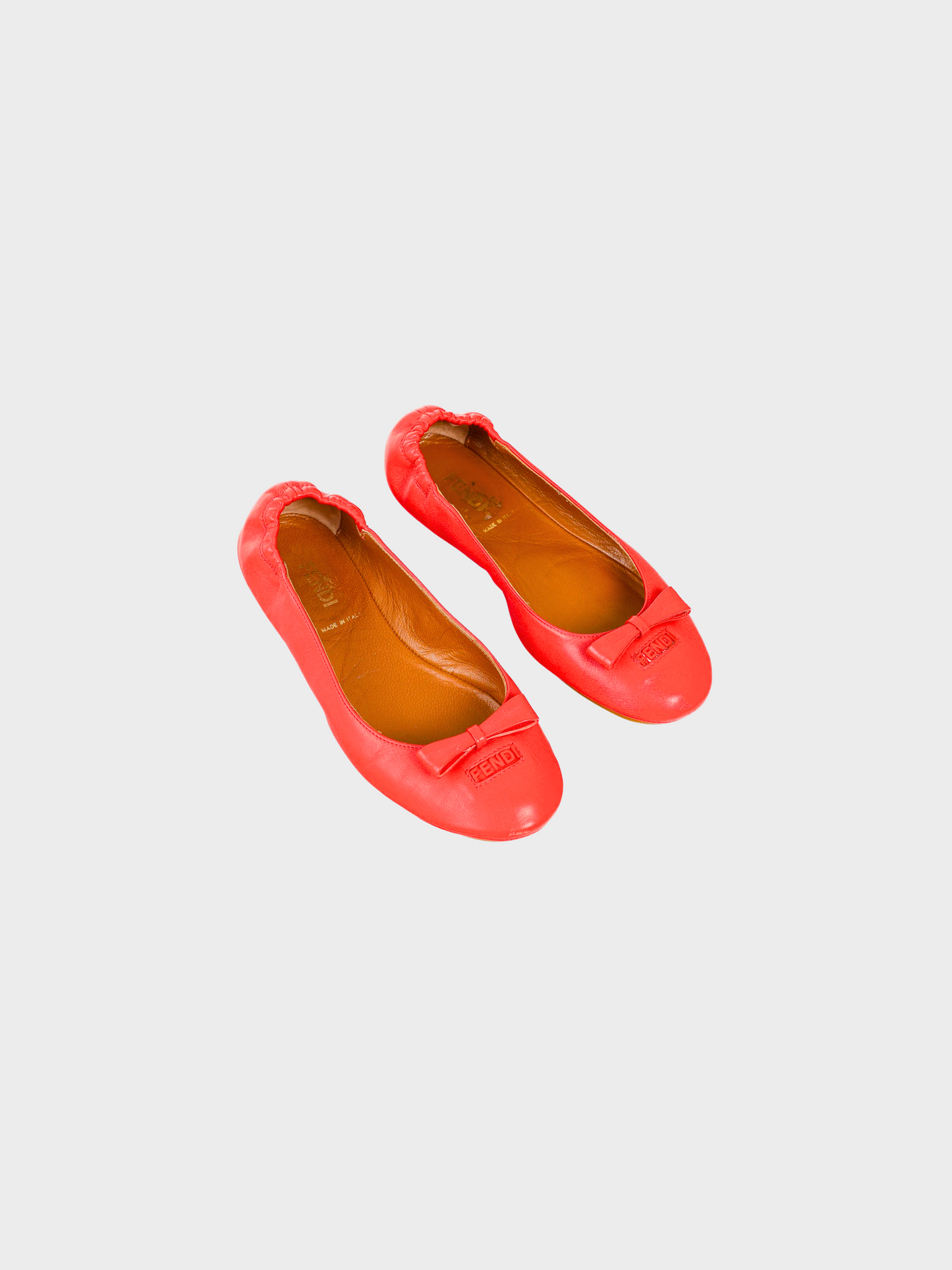 Fendi 2010s Red Leather Bow Scrunch Ballet Flats