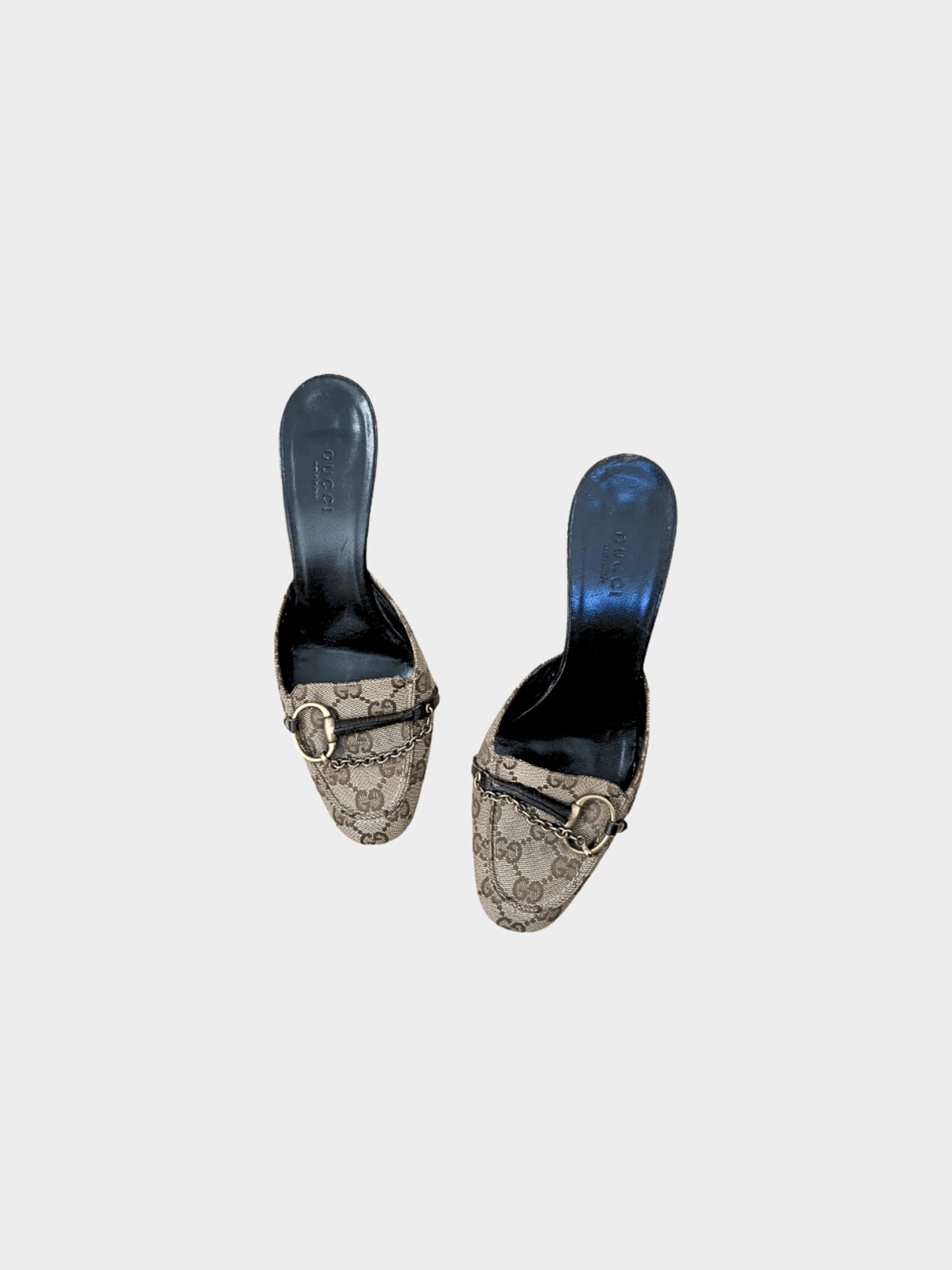 Gucci by Tom Ford 2000s Beige Khaki Monogram Heel Mules