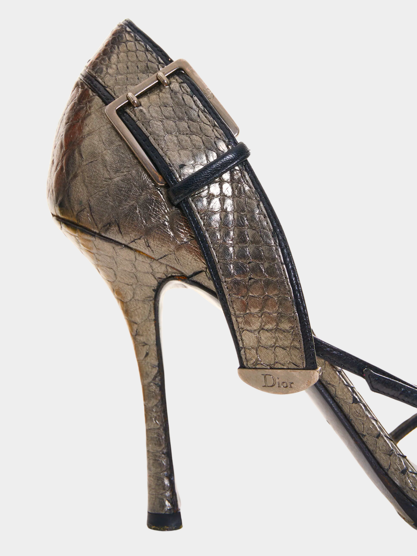 Christian Dior by John Galliano 2000s Silver crocodile buckle Heels