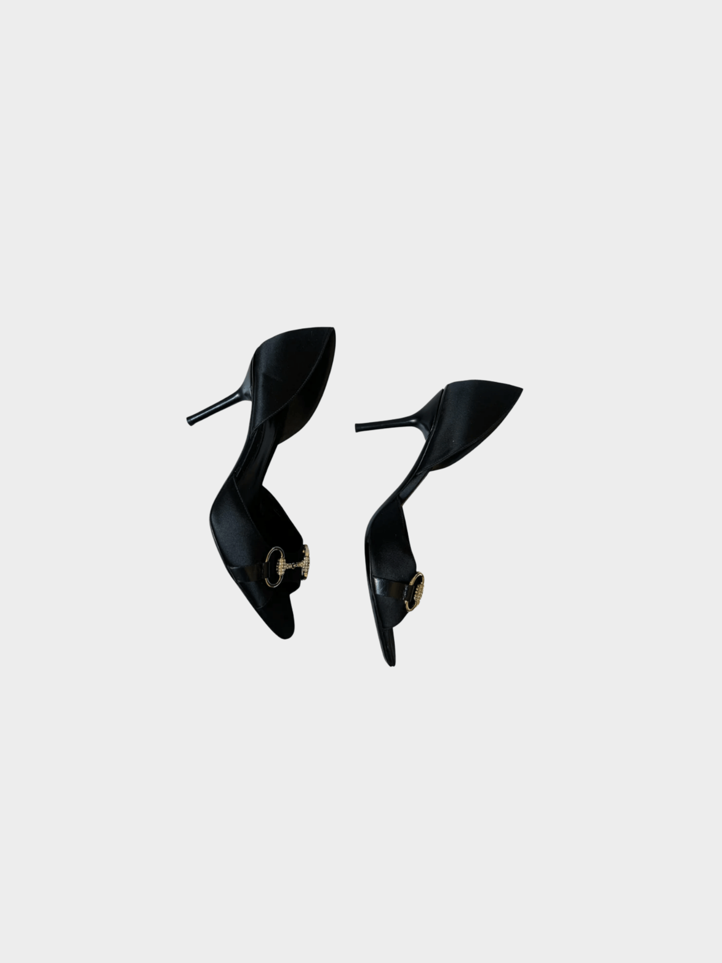 Gucci 2000s Black Satin Silver Crystal Buckle D’Orsay Heels