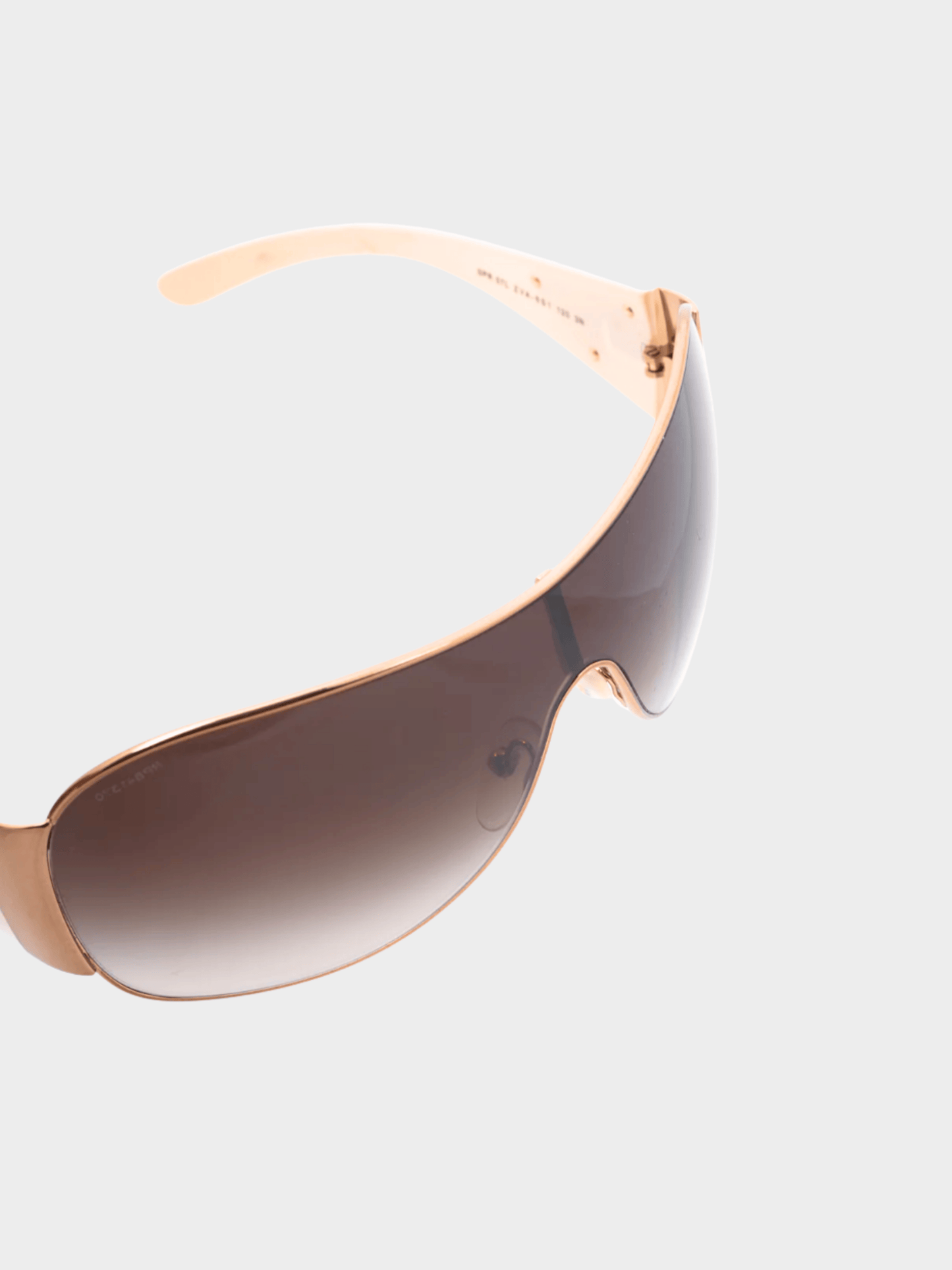 Prada 2010s SPR 57L Rose-Gold and Cream Logo-Temple Shield Sunglasses