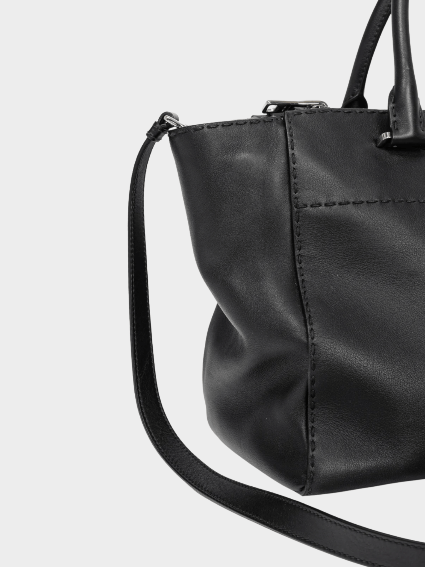 Prada 2010s Black Hand Stitched Calfskin Leather Tote