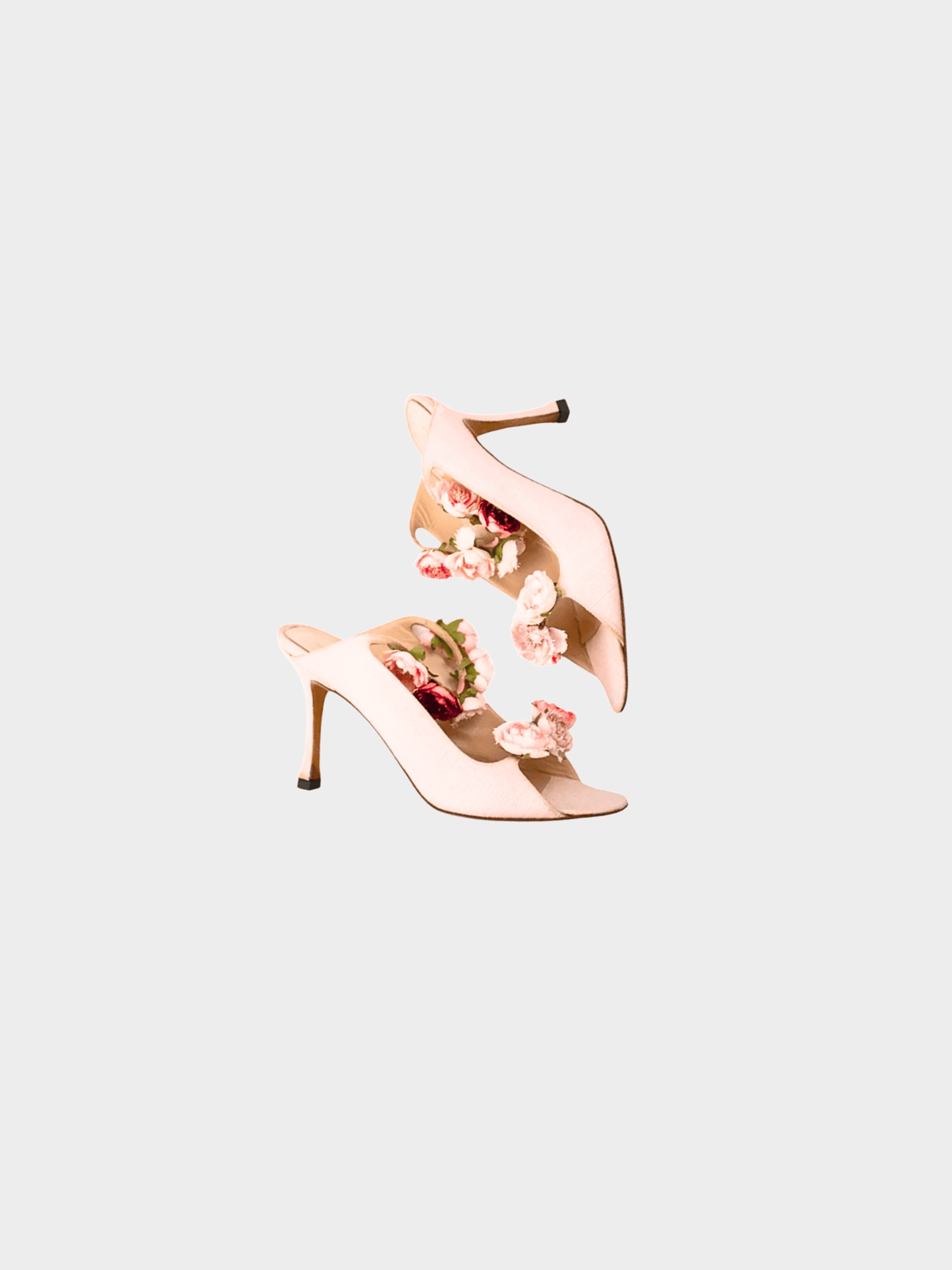 Manolo Blahnik 1997 Pink Flower Applique Mule Heels