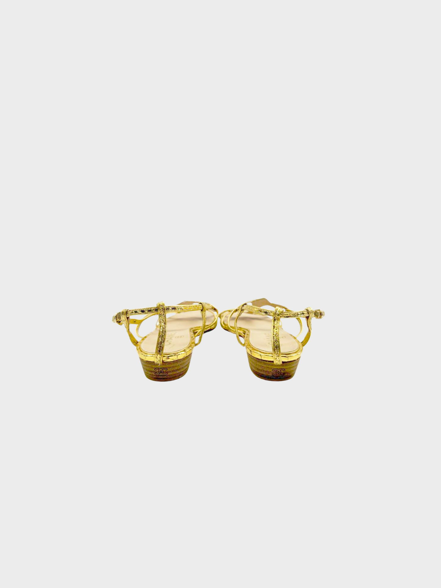 Chanel Cruise 2000s Gold Python Strap Sandals