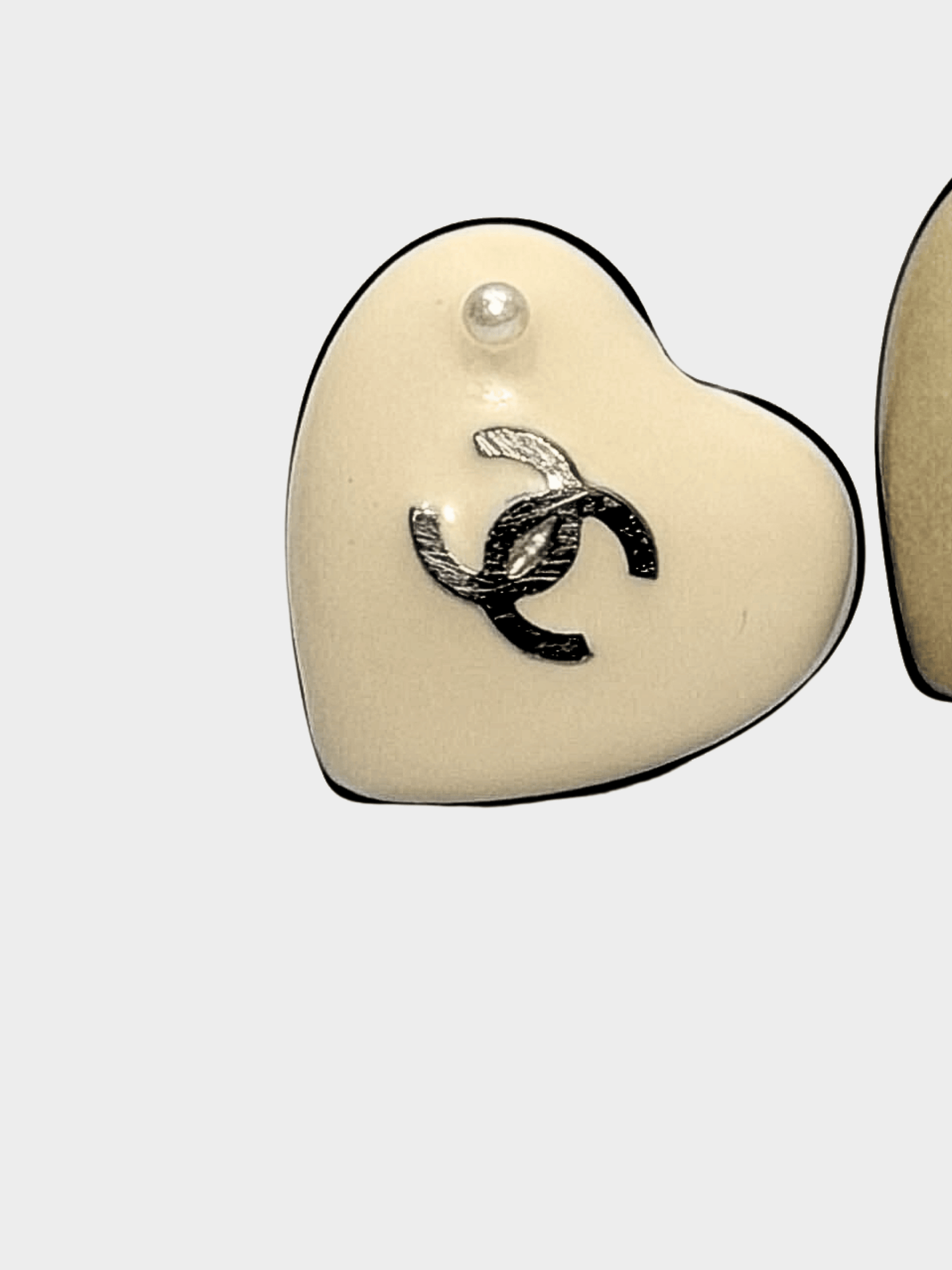 Chanel 2006 Cream Heart CC Earrings