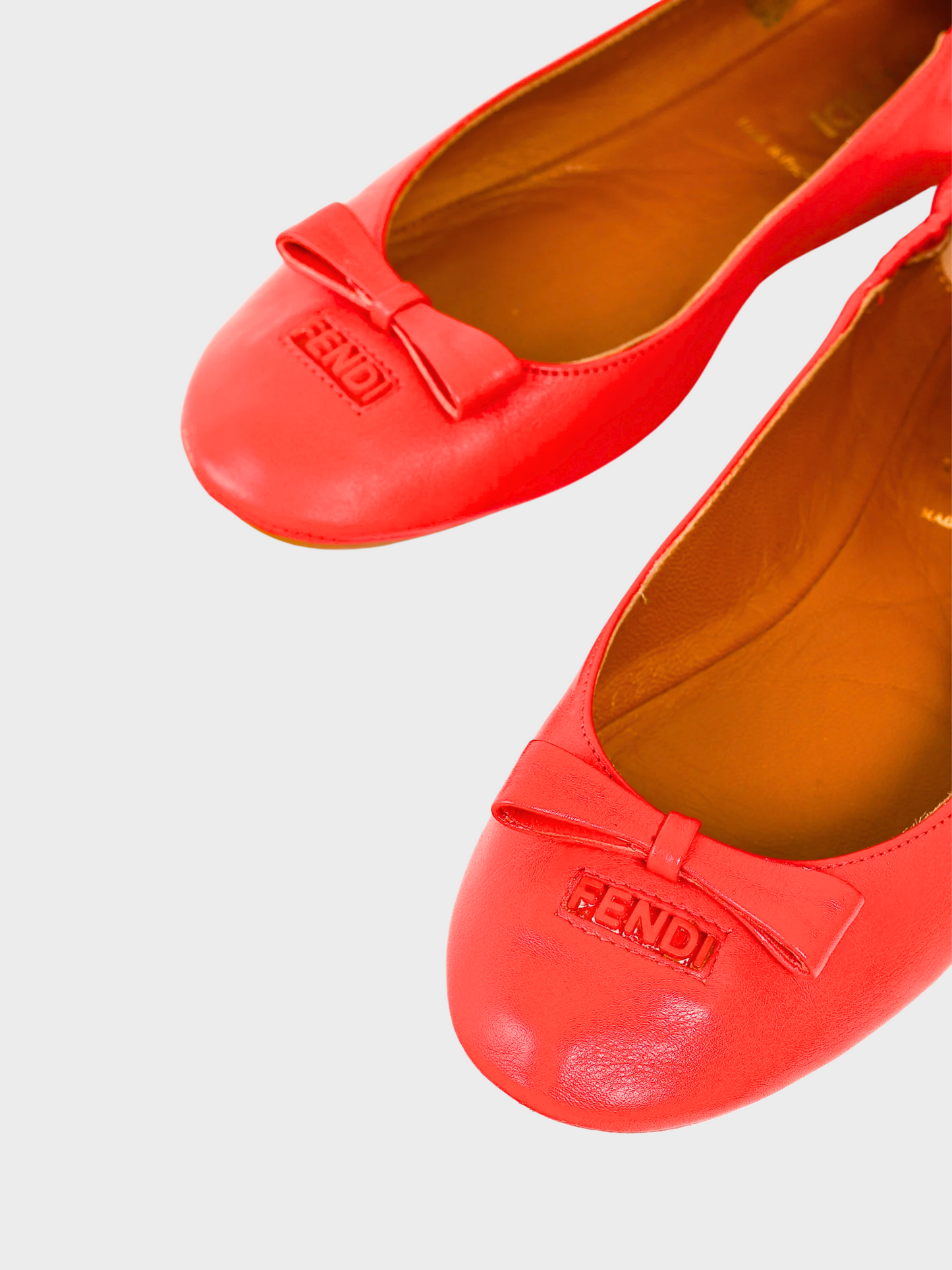 Fendi 2010s Red Leather Bow Scrunch Ballet Flats