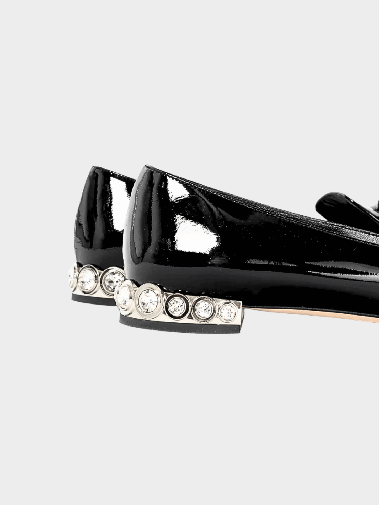 Miu Miu 2010s Black Patent Jewel-Heel Bow Pointed-Toe Flats