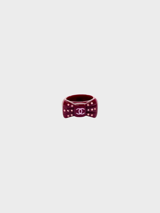 Chanel 2002 Red Coco Mark Ribbon Ring
