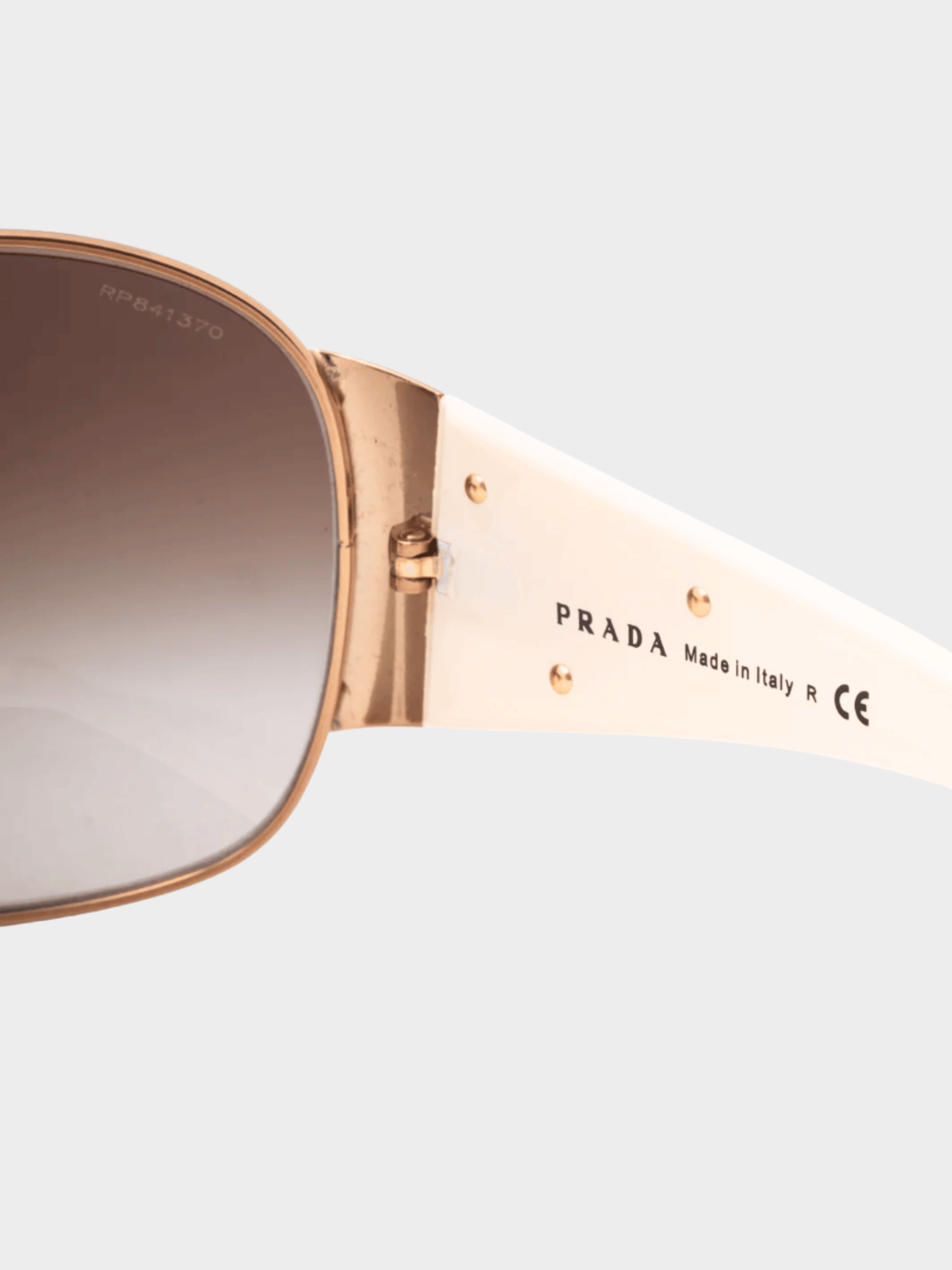 Prada 2010s SPR 57L Rose-Gold and Cream Logo-Temple Shield Sunglasses