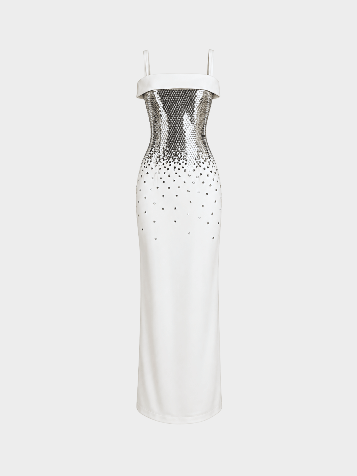Thierry Mugler 1990s Couture White Crepe Embellished Maxi Dress