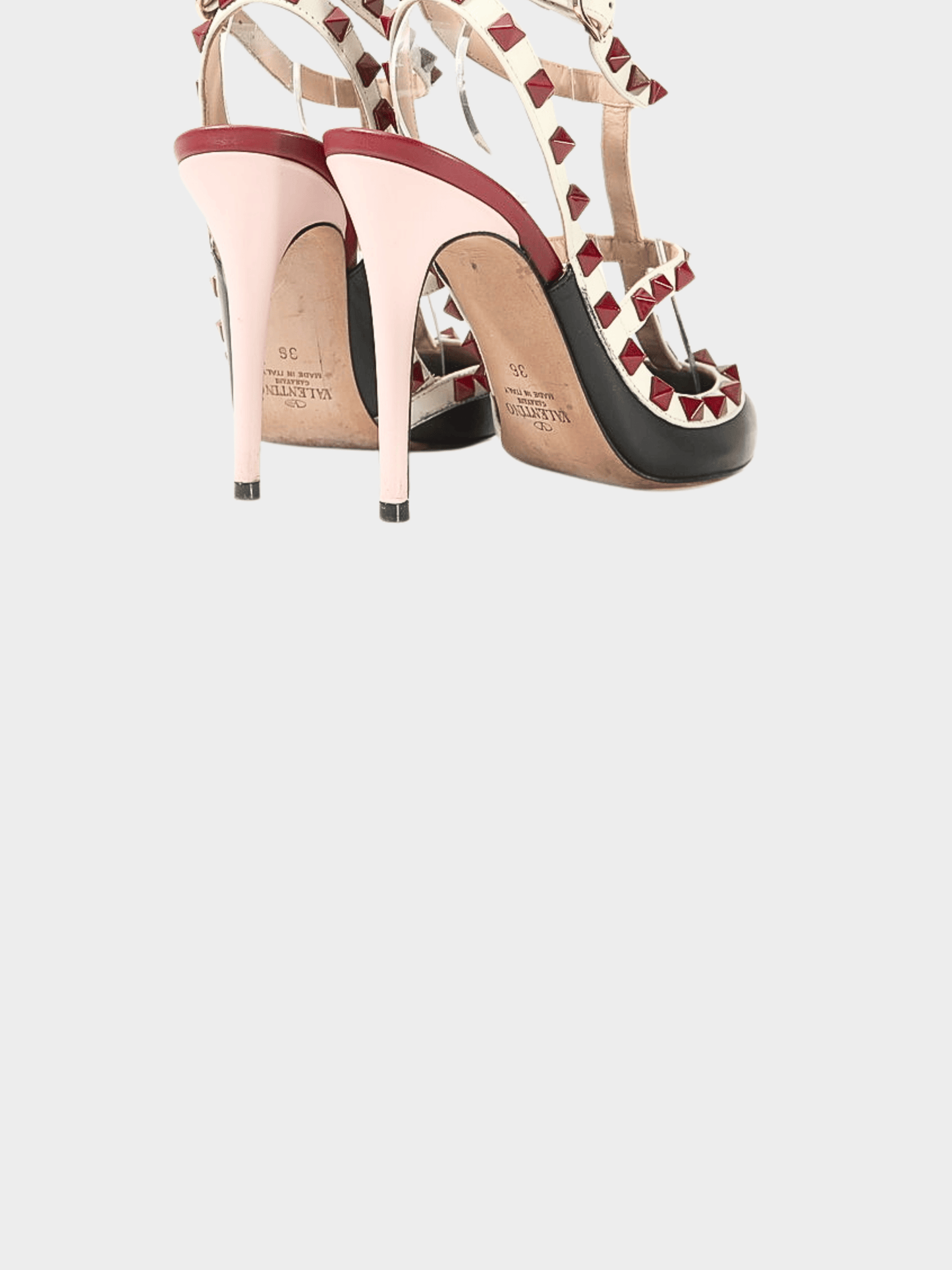 Valentino 2000s Black and Off White Leather Rockstud Ankle Strap Pumps