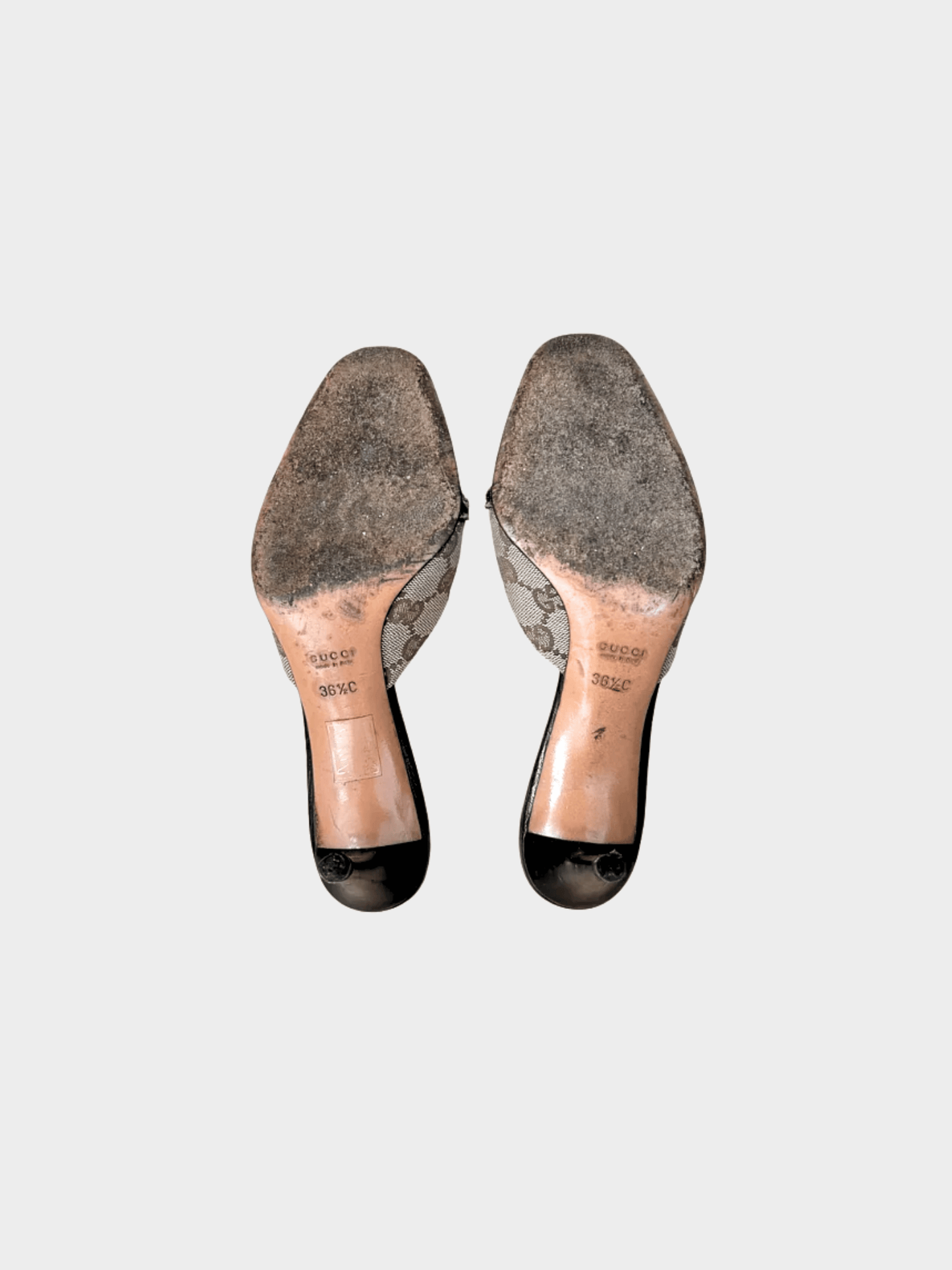 Gucci by Tom Ford 2000s Beige Khaki Monogram Heel Mules