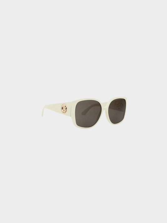 Burberry SS 2019 Runway White Acetate Logo-Temple Oversized Butterfly Frame Sunglasses