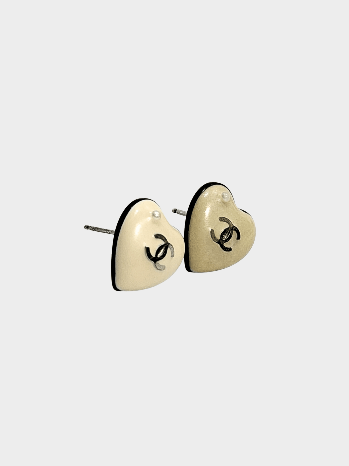 Chanel 2006 Cream Heart CC Earrings