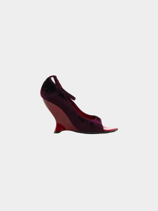 Yves Saint Laurent By Tom Ford FW 2004 Red & Purple velvet wedge sandals