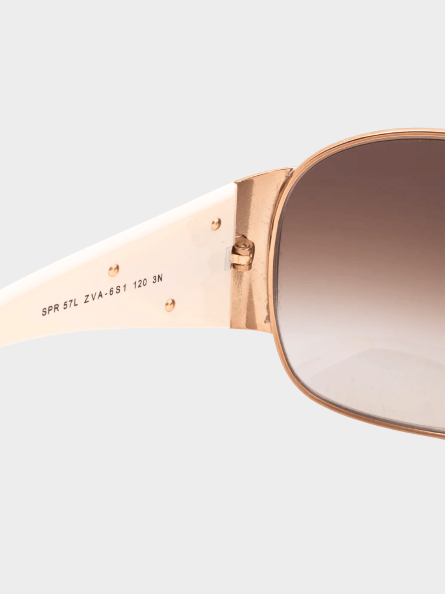 Prada 2010s SPR 57L Rose-Gold and Cream Logo-Temple Shield Sunglasses