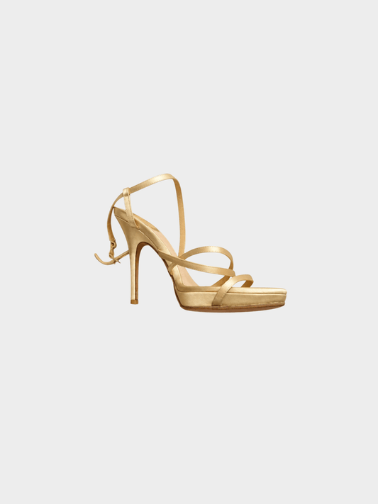 Christian Dior 2000s Gold Leather Strappy Sandal Heels