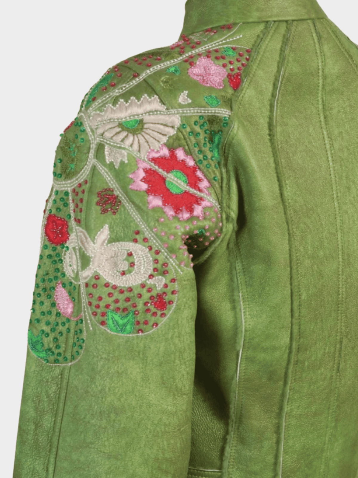 John Galliano FW 2005 Green Shearling Beaded Set