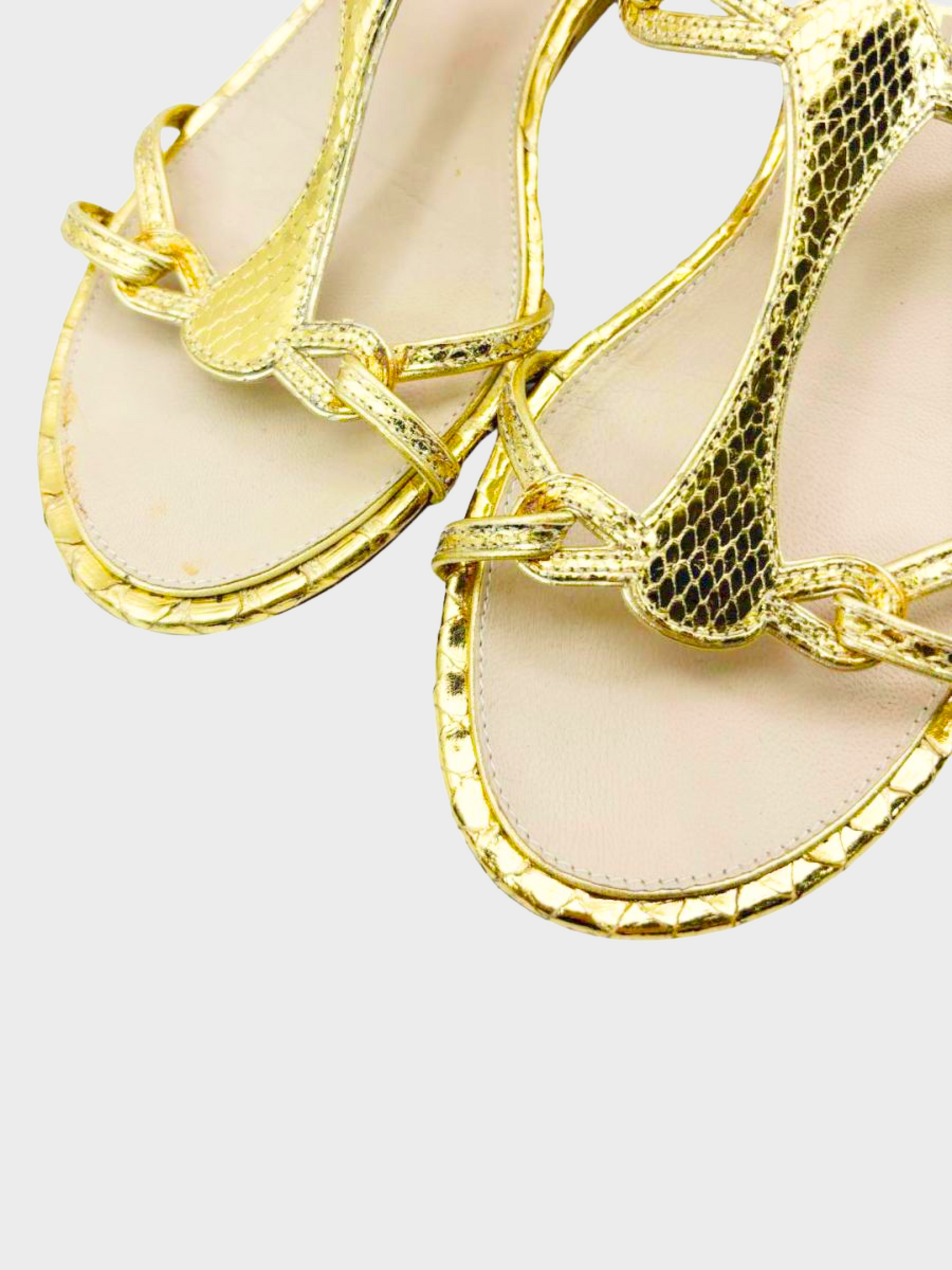 Chanel Cruise 2000s Gold Python Strap Sandals