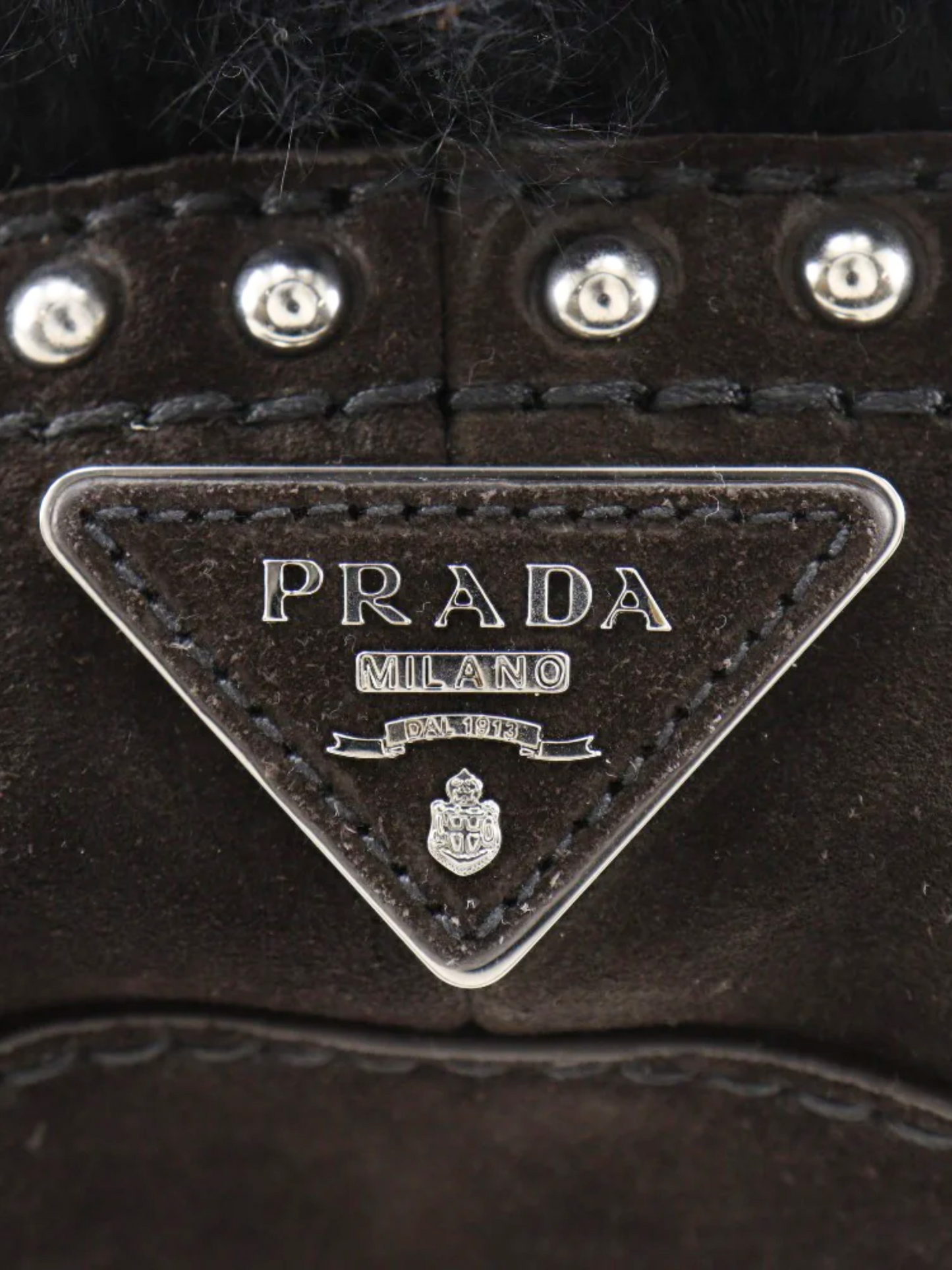 Prada 2000s Brown Suede Faux Fur Shoulder Bag