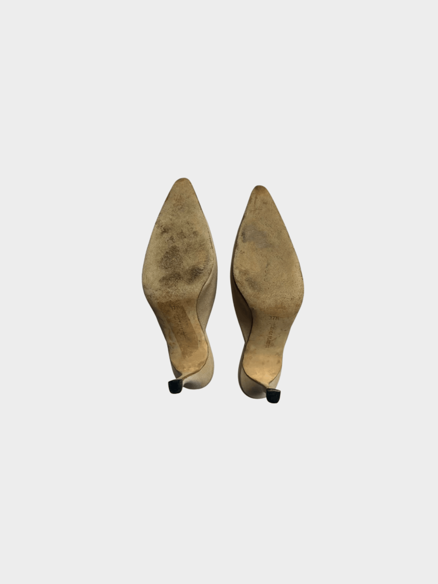 Manolo Blahnik 2000s Beige Floral Embroidery Heels