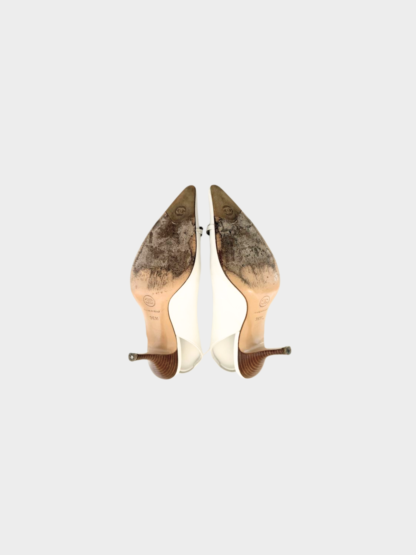 Chanel 2000s White Chain Detail Kitten Heels