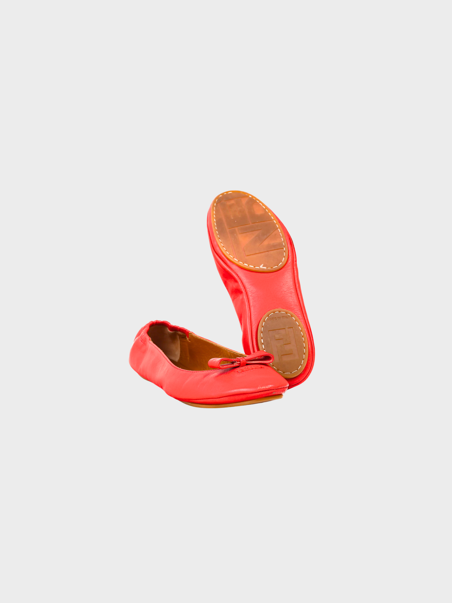 Fendi 2010s Red Leather Bow Scrunch Ballet Flats