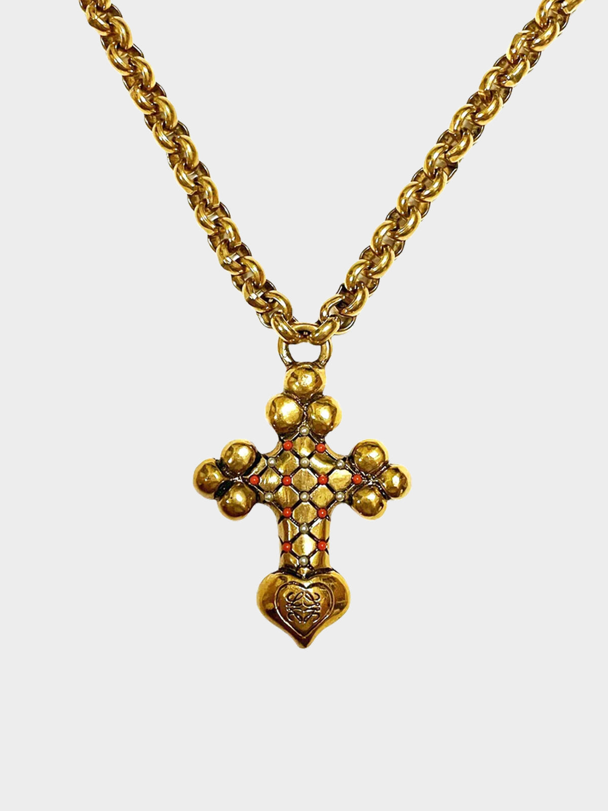 Loewe 2010s Gold Cross With Orange Beads Necklace